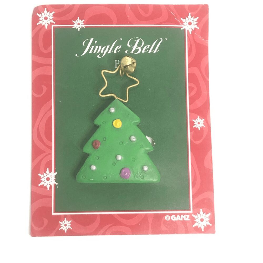 Ganz Jingle Bell‎ Christmas Tree Pin Green Holiday Brooch Star